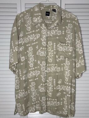 Silk Icon 100% Silk Beige Floral Short-Sleeve Hawaiian Shirt